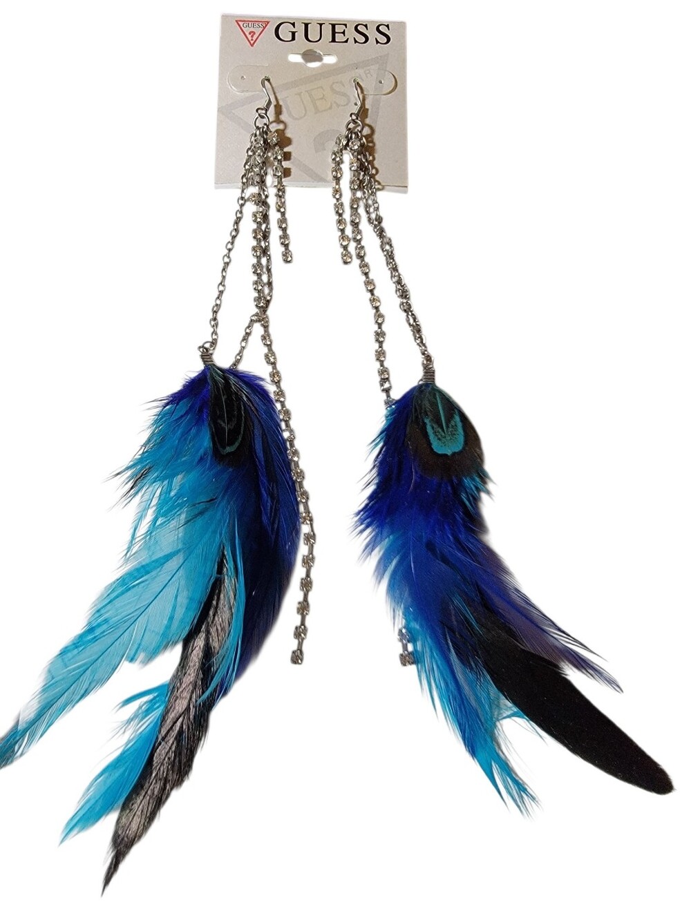 Nwt Guess Colorful Feather Chain Earrings